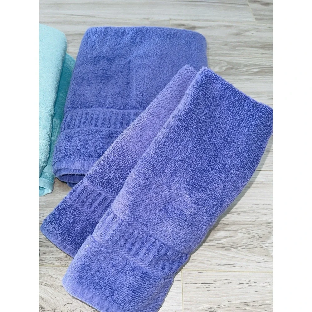 MyPillow Turquoise & Purple Cotton USA. 2 Bath 2Hand Towels In Each Color
